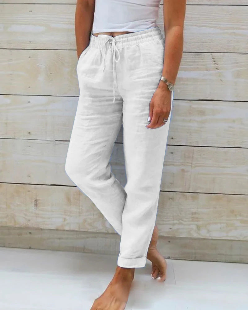 Olivia | Cotton Linen Elasticated Trousers