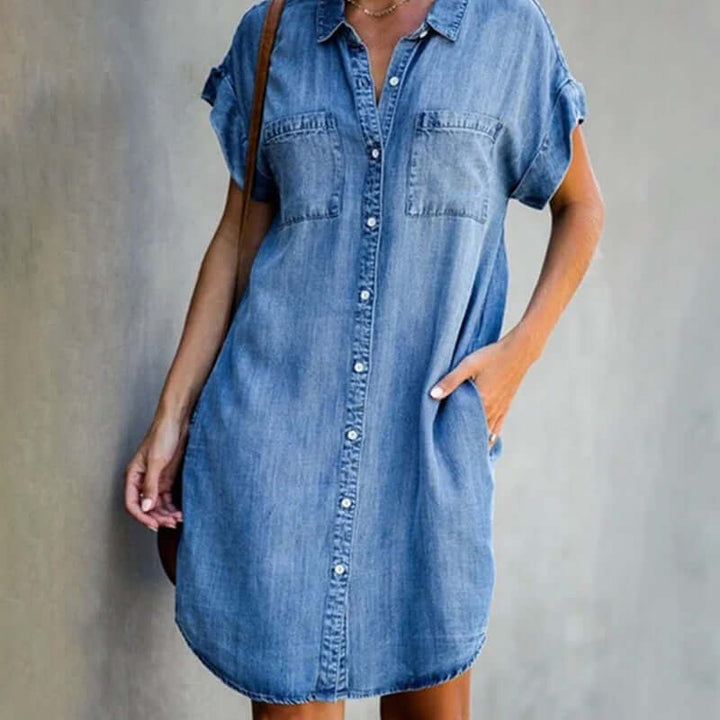 Valerie - Elegant Denim Dress with Belly Coverage