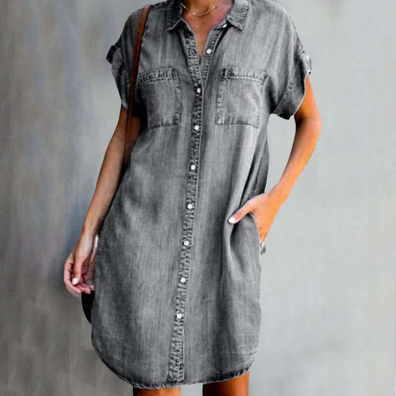 Valerie - Elegant Denim Dress with Belly Coverage