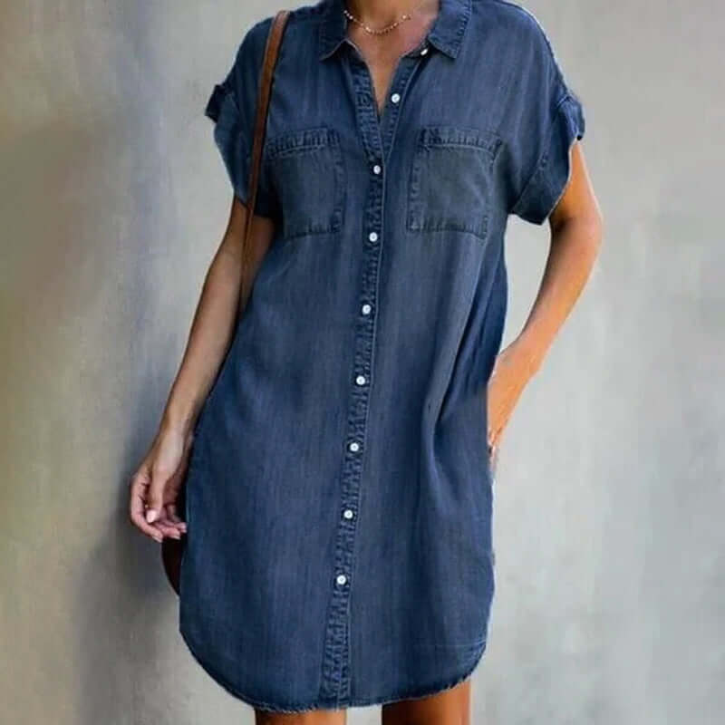 Valerie - Elegant Denim Dress with Belly Coverage