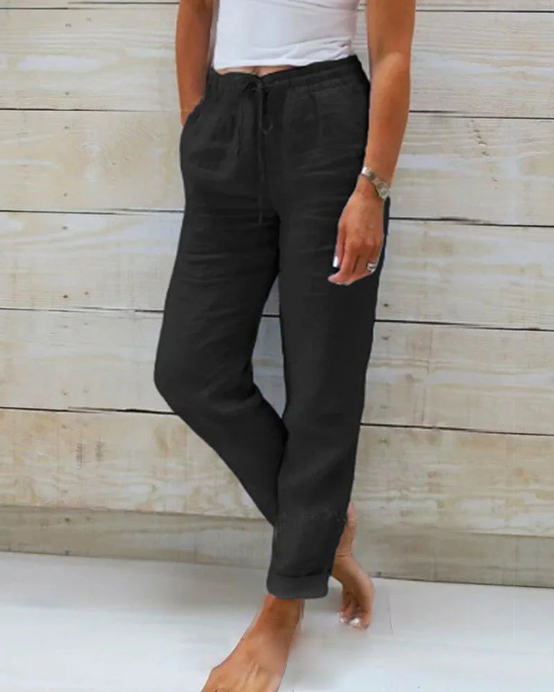 Olivia | Cotton Linen Elasticated Trousers