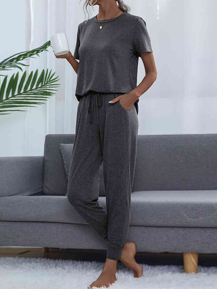 Alice | Round Neck Short Sleeve Top and Pants Lounge Set