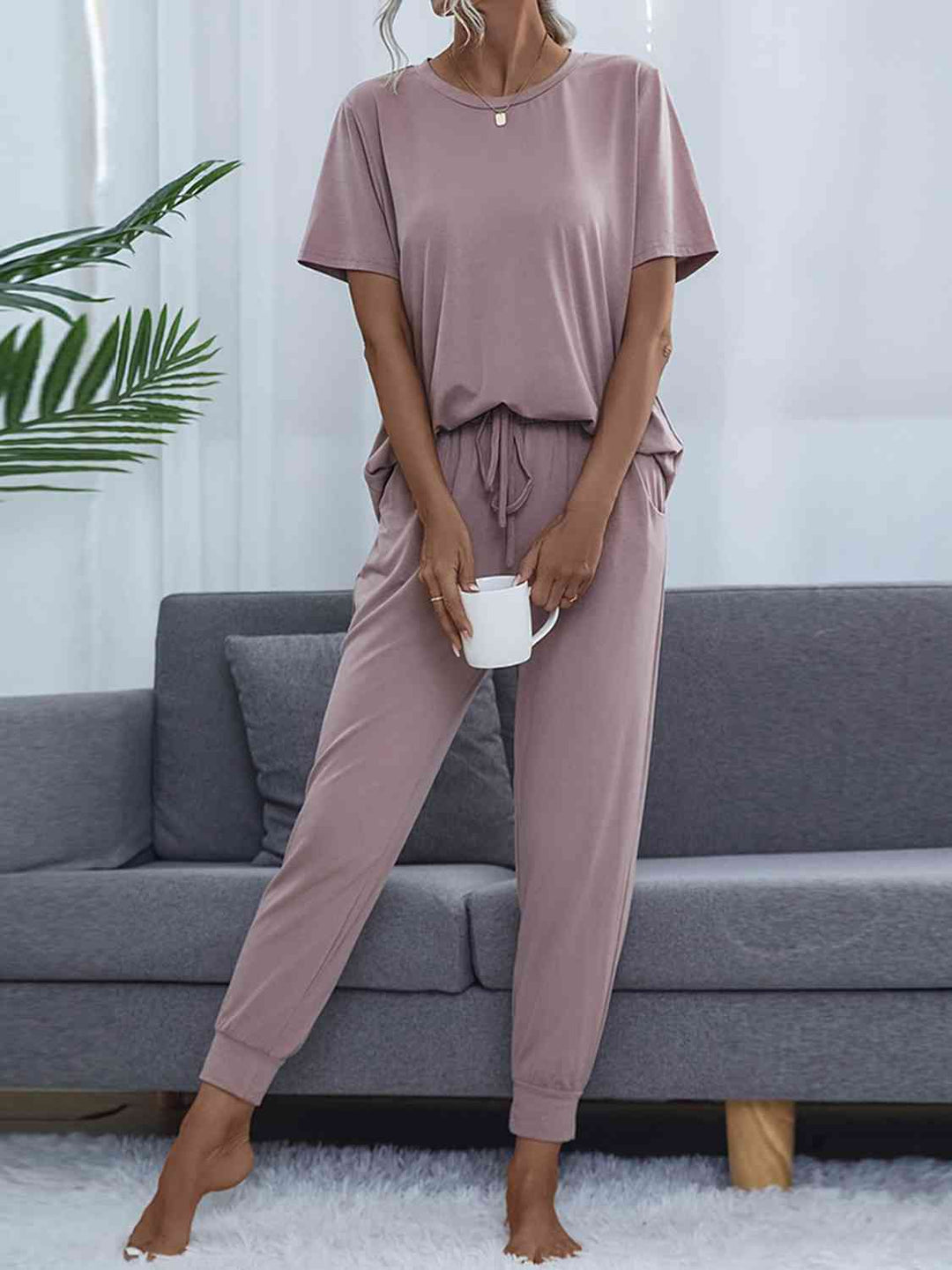 Alice | Round Neck Short Sleeve Top and Pants Lounge Set