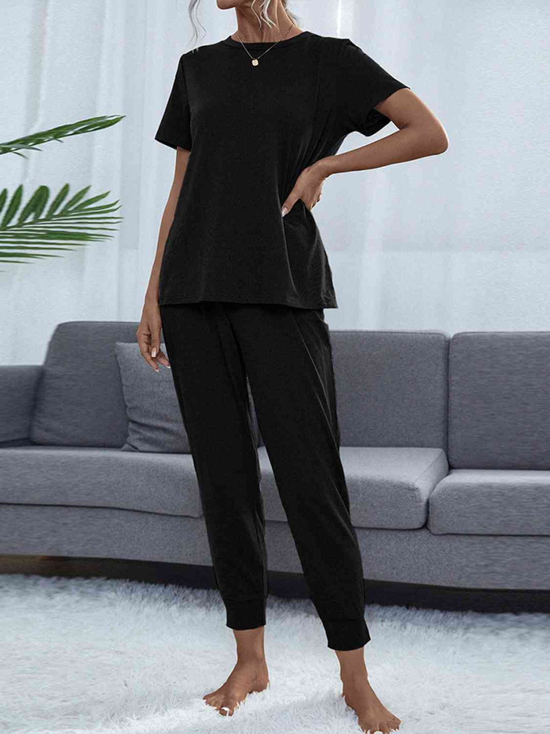 Alice | Round Neck Short Sleeve Top and Pants Lounge Set