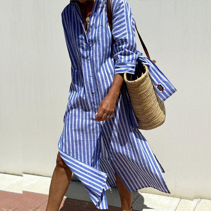 Colen | Classic Striped lace up Shirt Dress