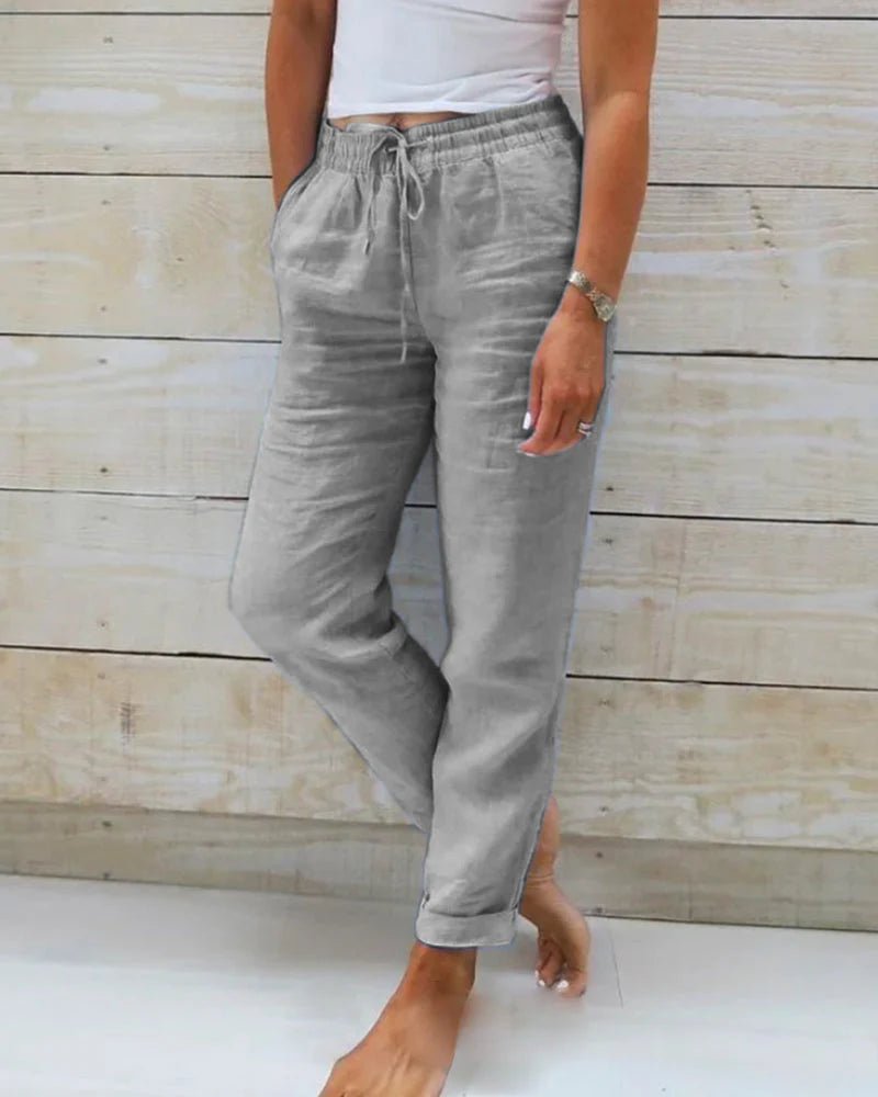 Olivia | Cotton Linen Elasticated Trousers