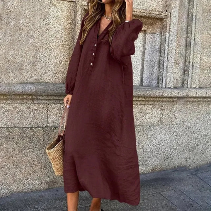 Sara | Cotton V-Neck Comfortable Linen Dress