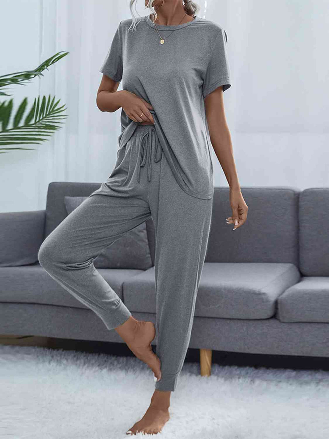 Alice | Round Neck Short Sleeve Top and Pants Lounge Set