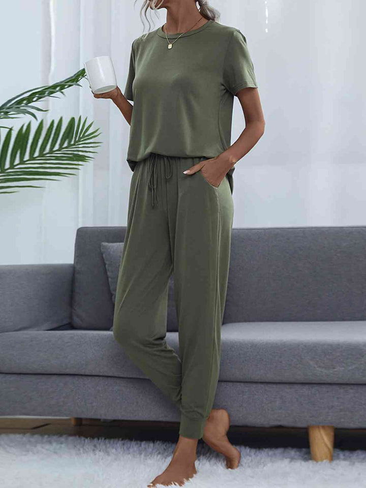 Alice | Round Neck Short Sleeve Top and Pants Lounge Set