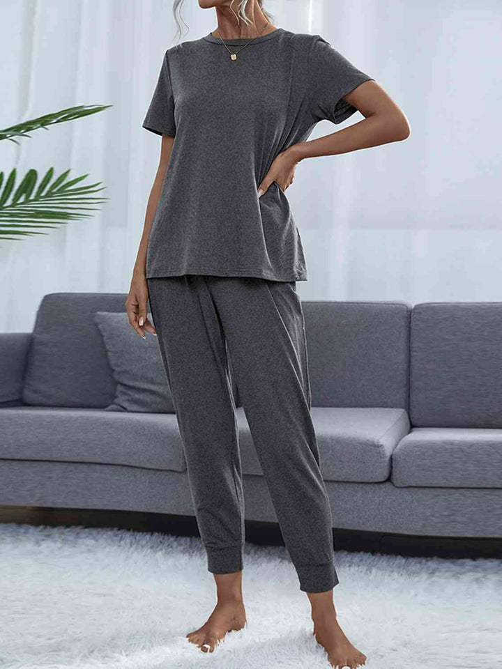 Alice | Round Neck Short Sleeve Top and Pants Lounge Set