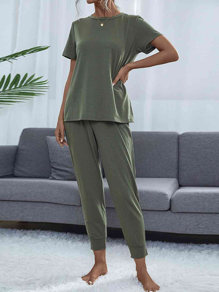 Alice | Round Neck Short Sleeve Top and Pants Lounge Set