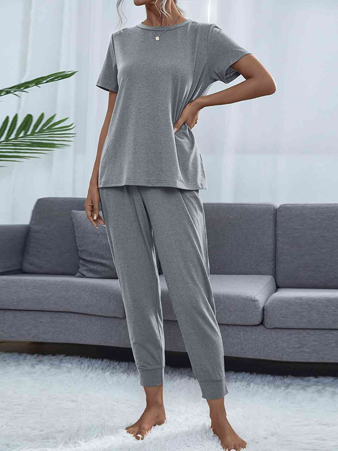 Alice | Round Neck Short Sleeve Top and Pants Lounge Set