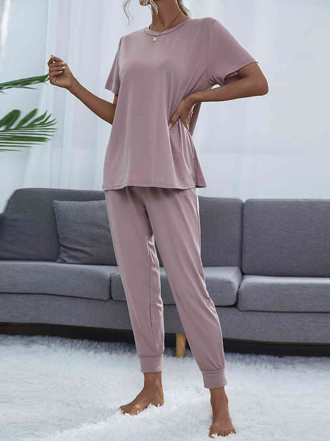 Alice | Round Neck Short Sleeve Top and Pants Lounge Set