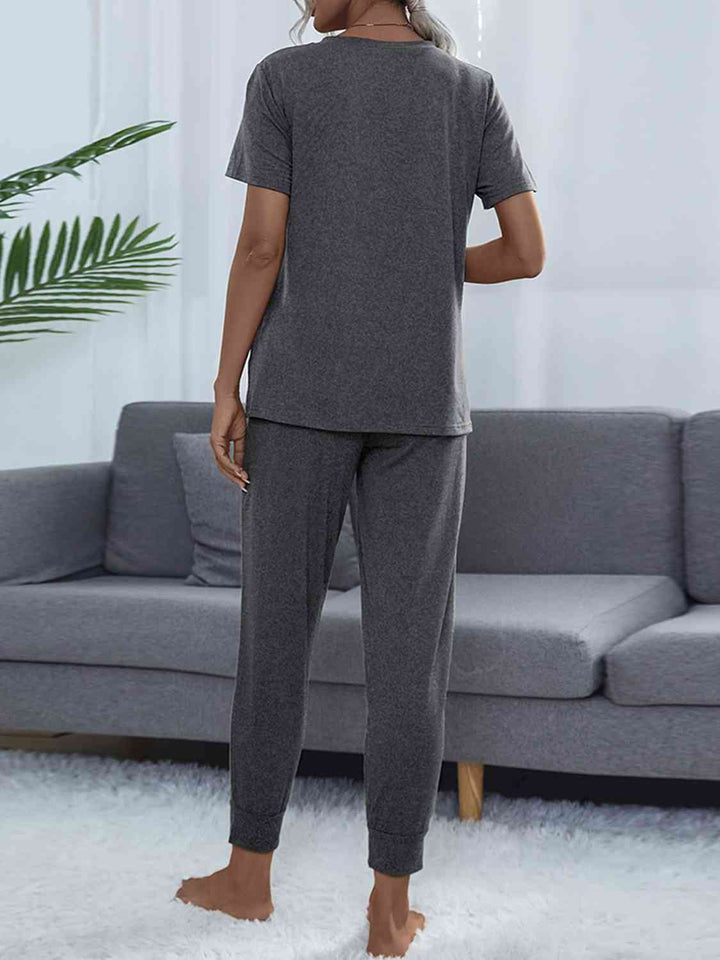 Alice | Round Neck Short Sleeve Top and Pants Lounge Set