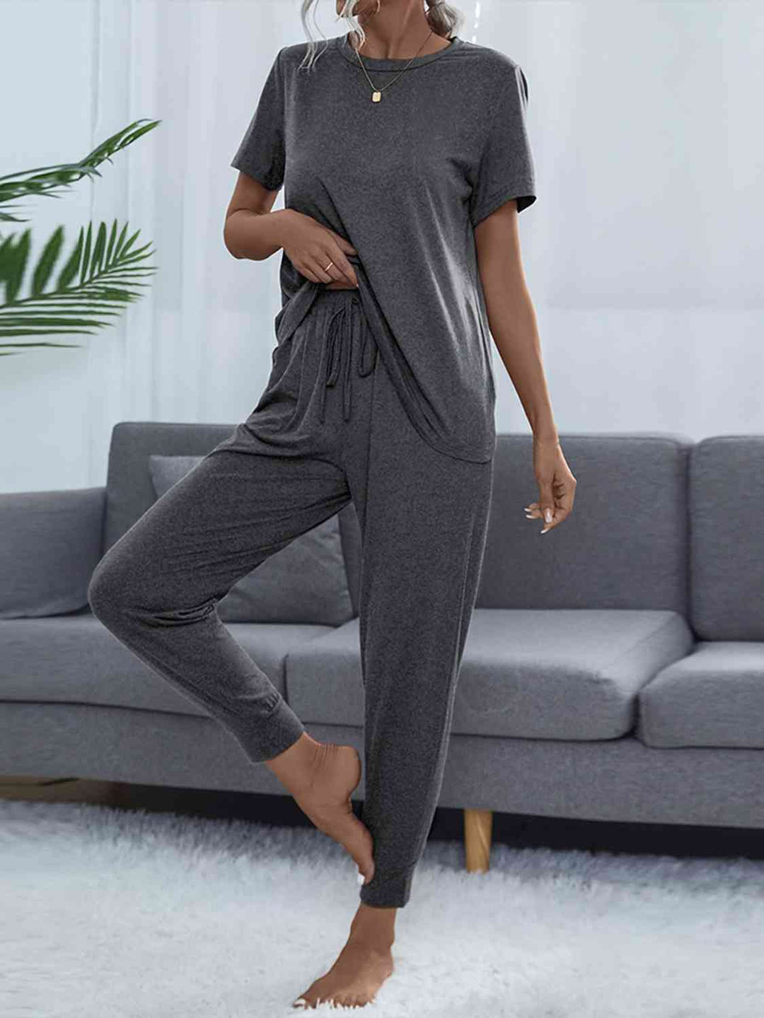 Alice | Round Neck Short Sleeve Top and Pants Lounge Set