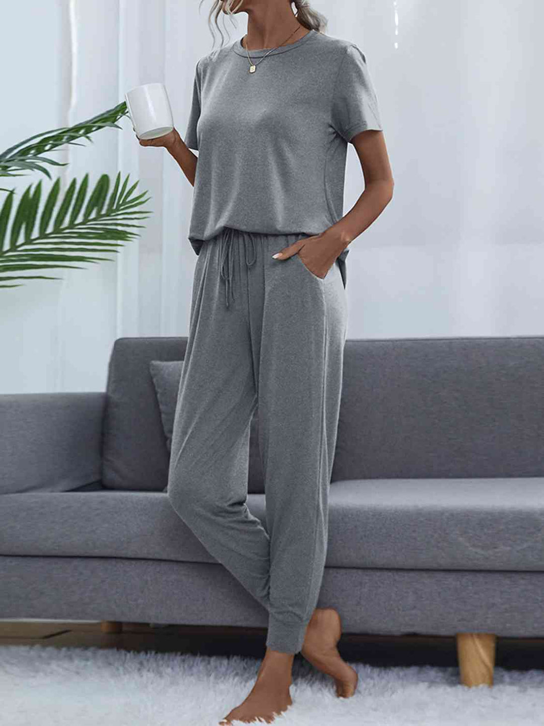 Alice | Round Neck Short Sleeve Top and Pants Lounge Set