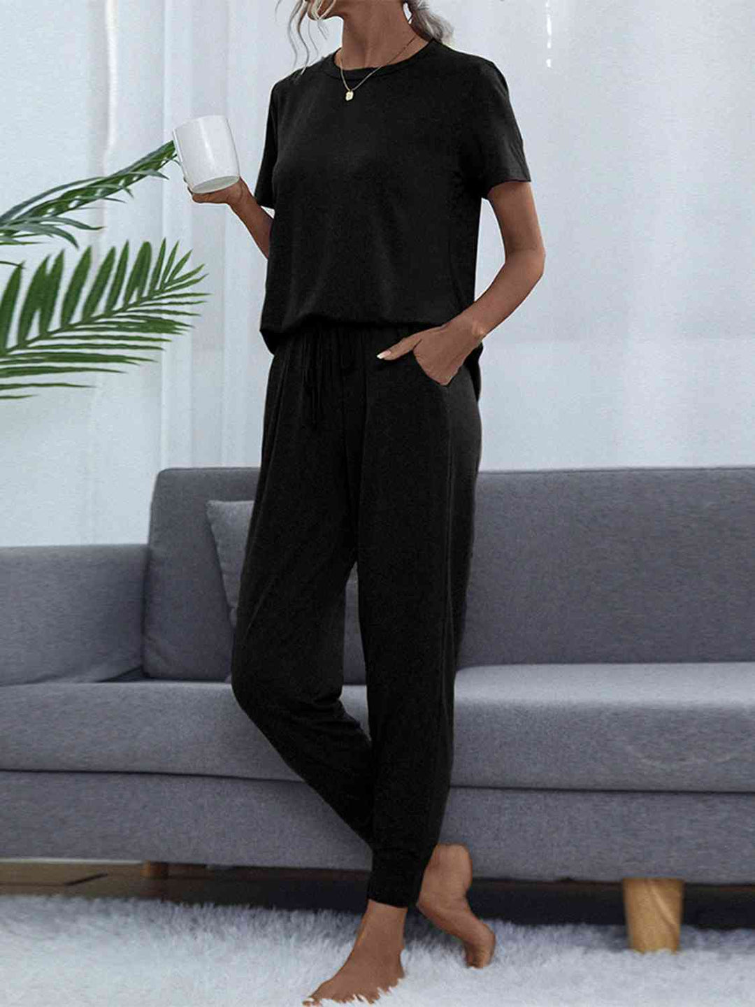 Alice | Round Neck Short Sleeve Top and Pants Lounge Set