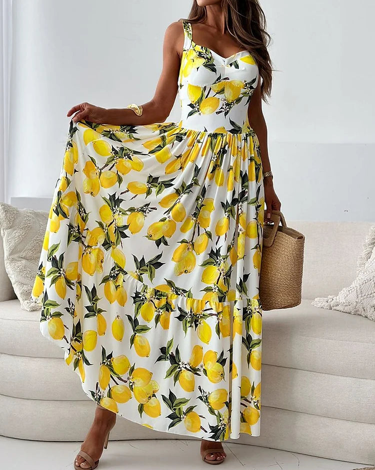 Lemon-Print Strappy Dress