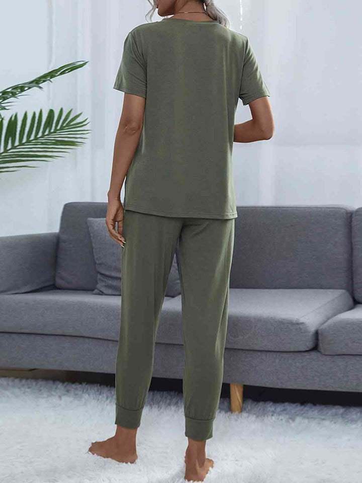 Alice | Round Neck Short Sleeve Top and Pants Lounge Set